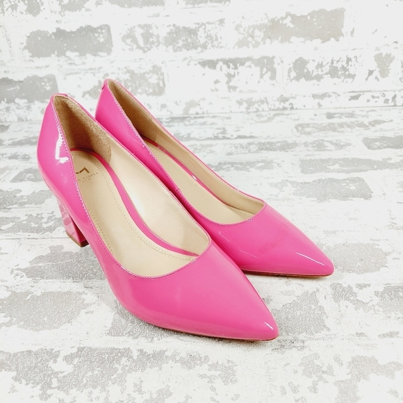 NEW Marc Fisher Zala Pink Patent Leather Block Heel Pointed Toe Heels W619 - Picture 4 of 14